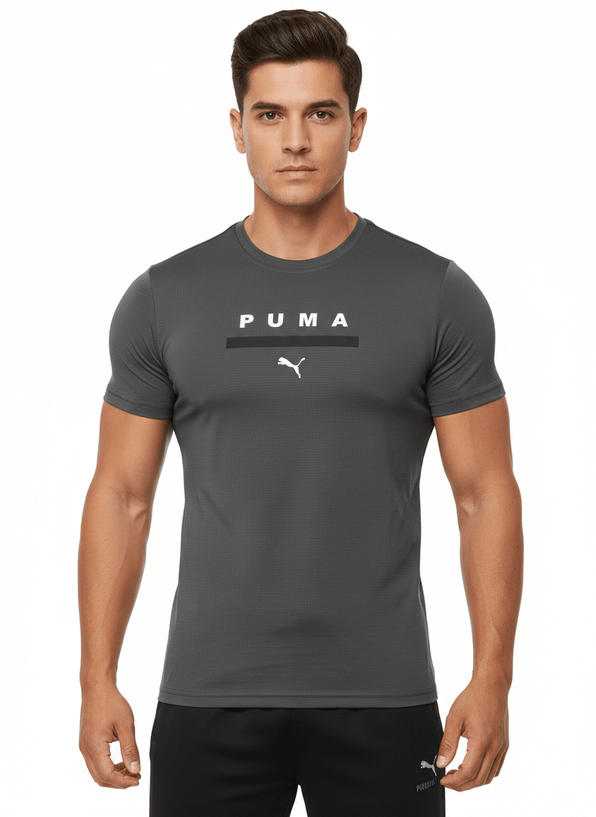 Puma Göğüs Baskılı Nefes Alan Kumaş Spor Koyu Gri Tişört - THE SUPPLEMENT STORE