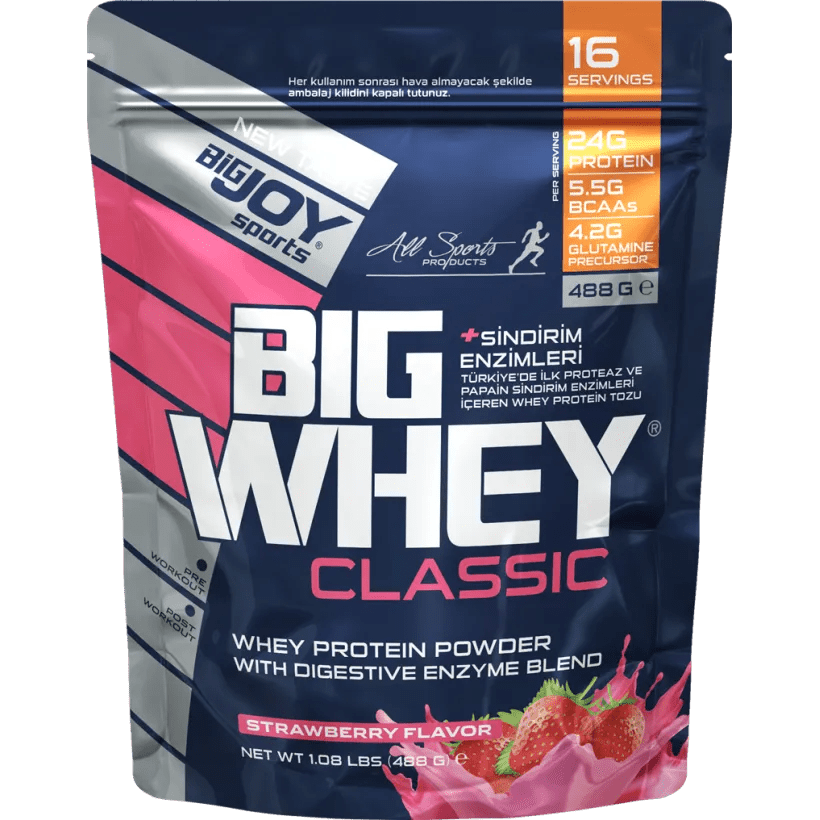 BIG JOY Sports Doypack BIGWHEY Whey Protein ÇİLEK 488 Gram - THE SUPPLEMENT STORE