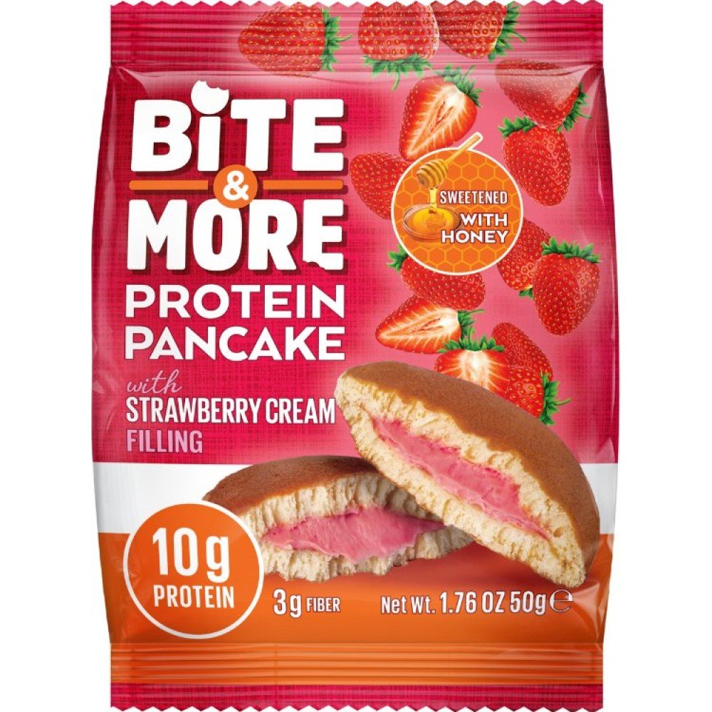 Bite & More Protein Pancake Strawberry Cream 12 Adet x 50 Gram - THE SUPPLEMENT STORE