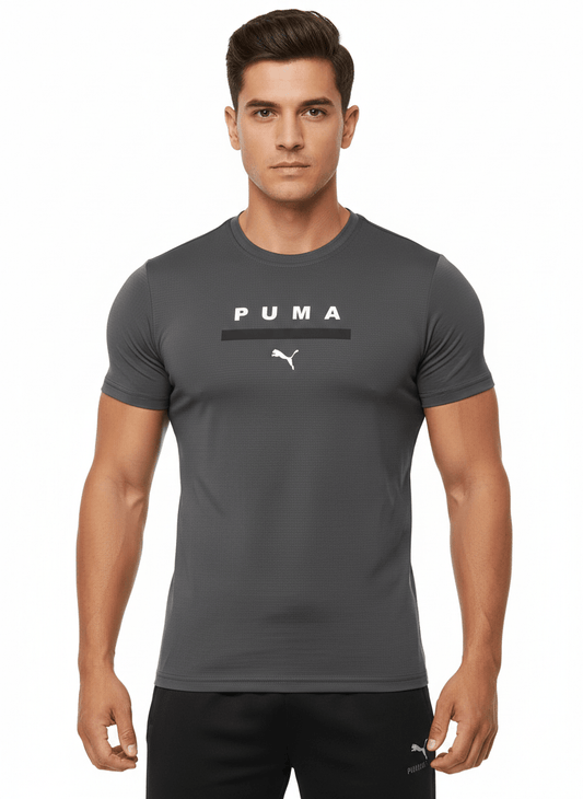 Puma Göğüs Baskılı Nefes Alan Kumaş Spor Koyu Gri Tişört - THE SUPPLEMENT STORE