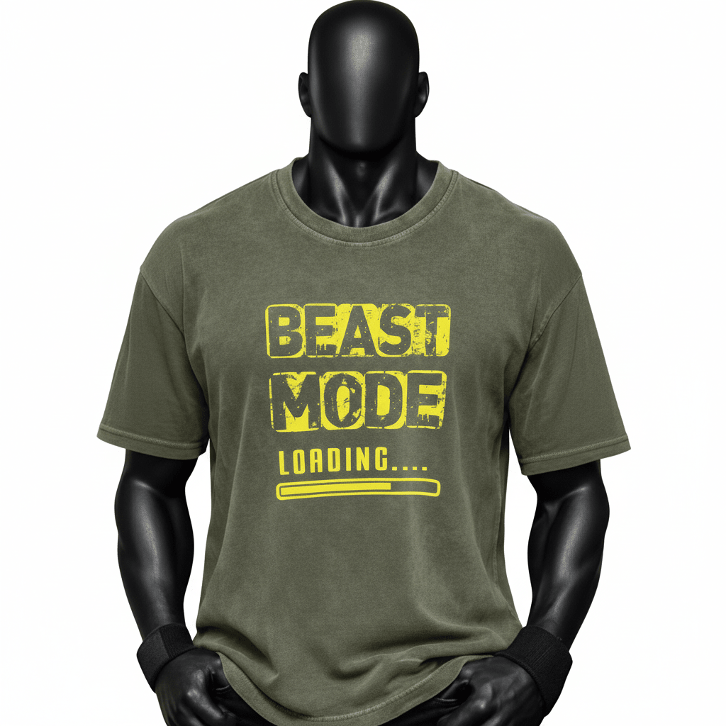 Haki Renk Beast Mode Baskılı %100 Pamuk Oversize Tişört - THE SUPPLEMENT STORE