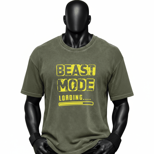 Haki Renk Beast Mode Baskılı %100 Pamuk Oversize Tişört - THE SUPPLEMENT STORE
