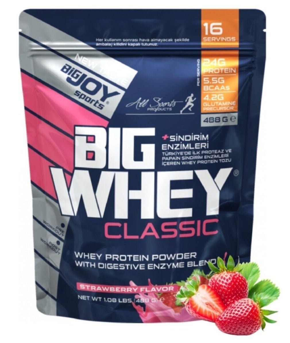 BIG JOY Sports Doypack BIGWHEY Whey Protein ÇİLEK 488 Gram - THE SUPPLEMENT STORE