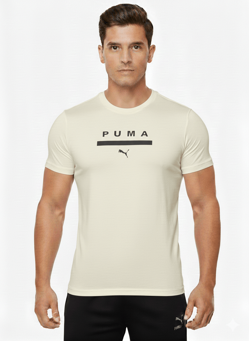 Puma Göğüs Baskılı Nefes Alan Kumaş Spor Krem Rengi Tişört - THE SUPPLEMENT STORE
