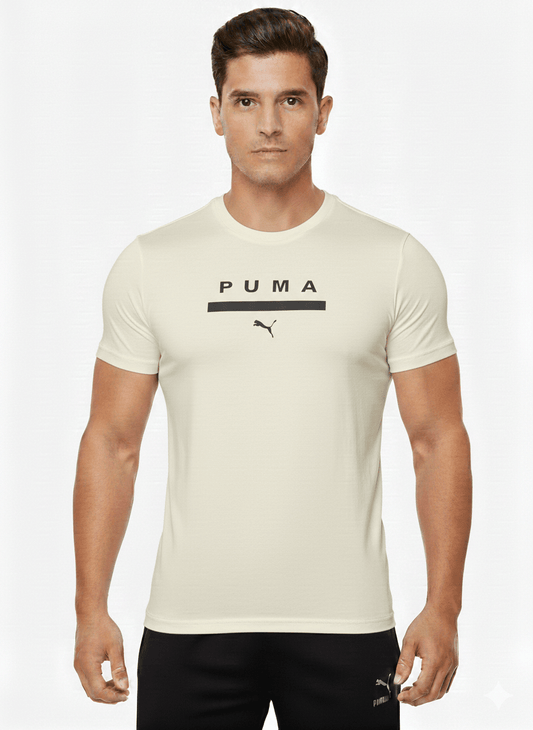 Puma Göğüs Baskılı Nefes Alan Kumaş Spor Krem Rengi Tişört - THE SUPPLEMENT STORE
