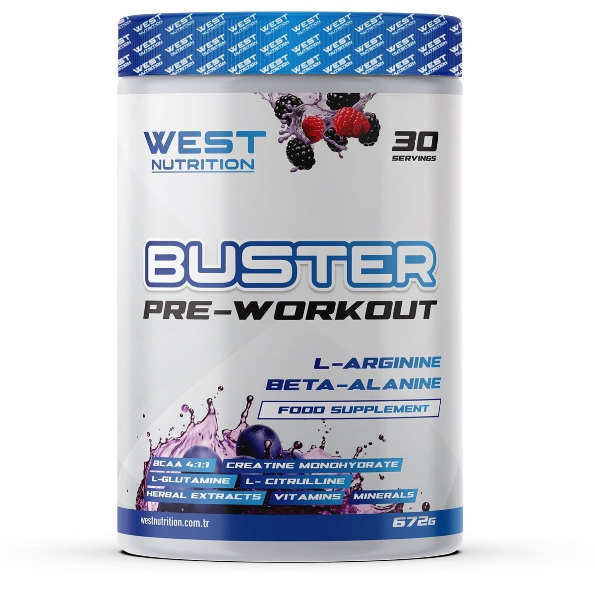 West nutrition Buster Preworkout L - Arjinin & Beta - Alanin 30 Servis 672 gram Orman Meyveleri Aroması - THE SUPPLEMENT STORE